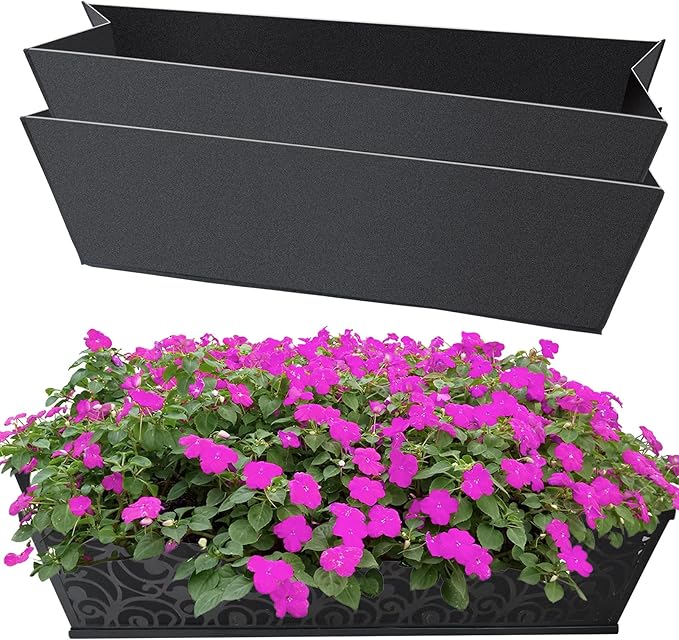 2PCS 24Inch Rectangle Window Box Liner Felt Planter Basket Liner Insert Black Plant Container Liners Non Woven Fabric Liner for Garden Fence Wall Railing Hanging Flower Pot - Avoid Bird Nesting