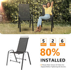 VINGLI Patio Chairs Set of 6 – Stackable Outdoor Dining Chairs with Comfortable Sling High Back Chairs and Armrests for Lawn, Poolside, Courtyard, Balcony, Garden, Black