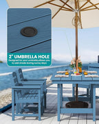 SERWALL Patio Table Set, Outdoor HDPE Dining Furniture with Umbrella Hole, All Weather for Lawn, Garden, Backyard, Poolside, Blue | with Umbrella Hole, All Weather, for Lawn, for Garden, for Backyard, for Poolside