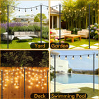 String Light Poles, 10 FT, 6 Pack, Ground & Fence Mount | Heavy-Duty Steel, 5-Prong Stable Base, Powder-Coated Finish, Rust Resistant, Outdoor Lighting & Décor, Patios, Backyards