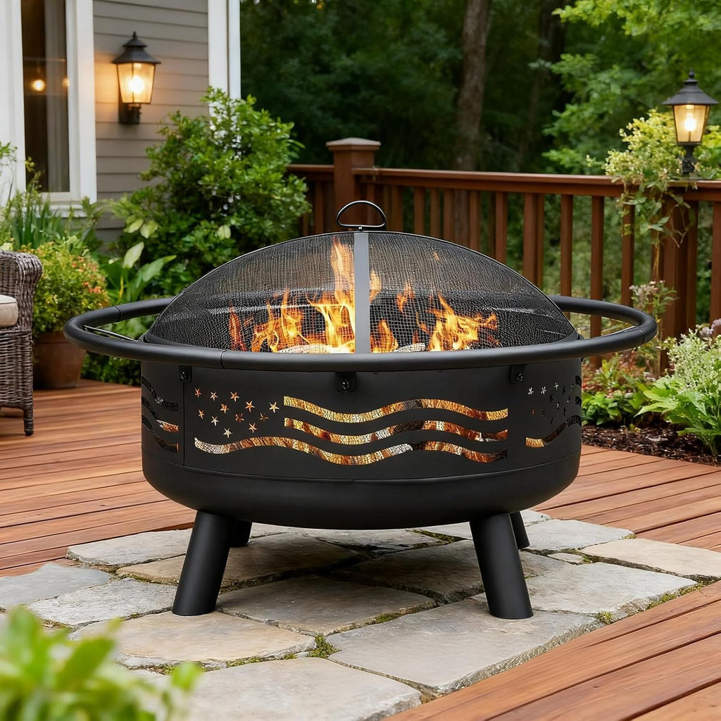 breezz american flag wood-burning fire pit, 32 in, main product view
