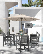 SERWALL 7-Piece Patio Dining Sets, 60" - 83" Expandable Outdoor Dining Table with 6 Breathable Textilene Chairs, All Weather HDPE Patio Furniture Set for Backyard, Garden, Grey