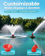 1HP Floating Pond Fountain Aerator, 15000GPH, 110V, Red | 304 Stainless Steel, Smart LCD Timer, Anti-Drift Base, 100 FT Copper Cord, Dual Fountain Nozzles