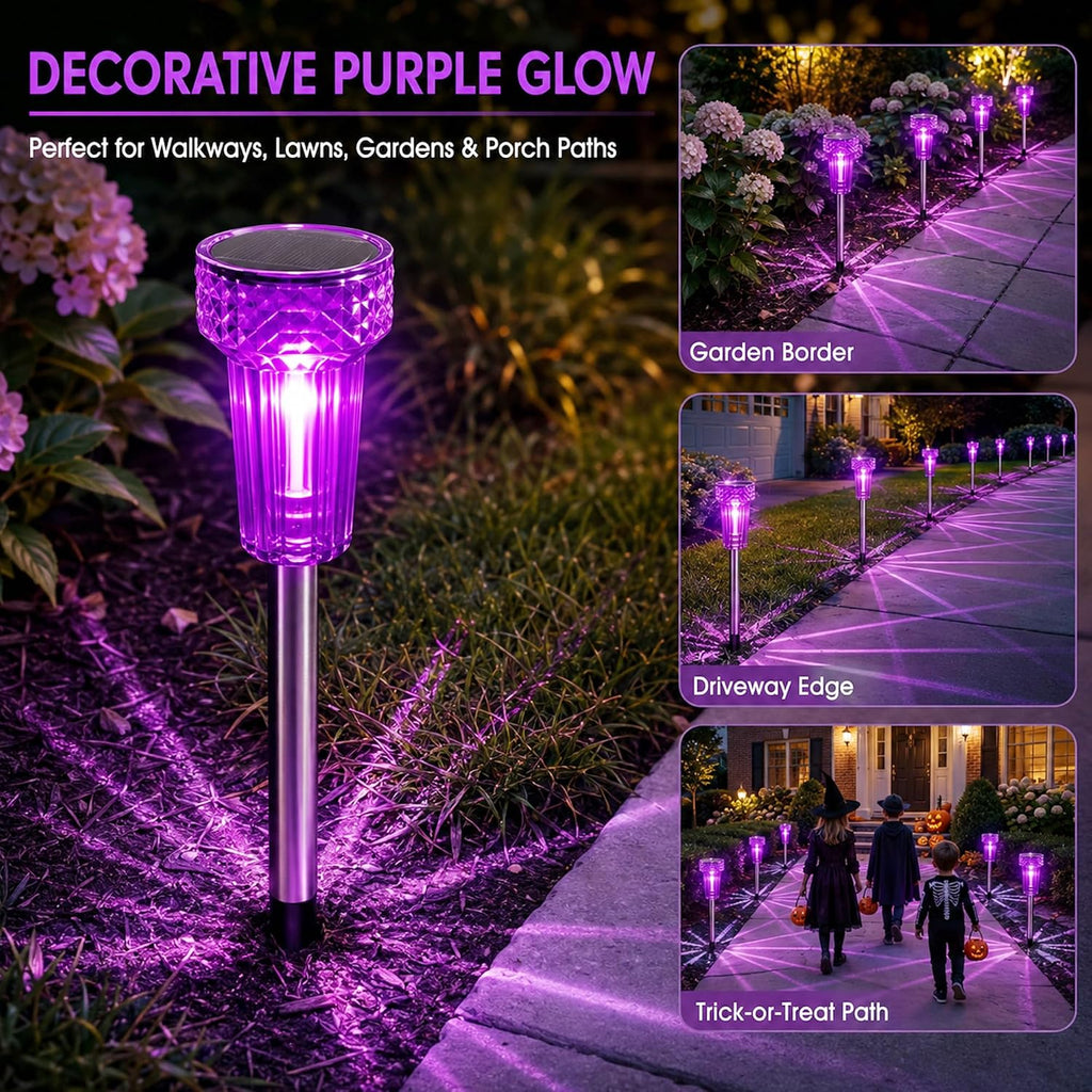 Halloween Solar Lights Outdoor Waterproof Purple Landscape Lights, 8 Pack | Halloween Solar Pathway Lights Purple Led Yard Lights for Walkway,Path with Auto On/Off Lighting Halloween Decor
