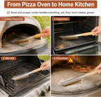 21'' Pizza Oven Brush with Stainless Steel Stone Scraper | Heat Resistant Brass Bristles, Pizza Stone Brush Compatible with Ooni, Gozney, & Similar Ovens, Includes Spare Head