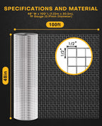 19 Gauge Hardware Cloth, 1/2 inch 48inch×100ft Chicken Wire Fence | Hot-dip Galvanized Welded Cage Wire Mesh Roll Supports Poultry Netting Cage Fence Poultry Animal Netting Cage Screen