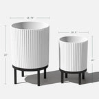 Veradek Demi Series Round Planter w/Stand for Porch/Patio | Durable Plastic-Stone Composite & Wooden Stand | Modern Décor for Tall Plants, Flowers