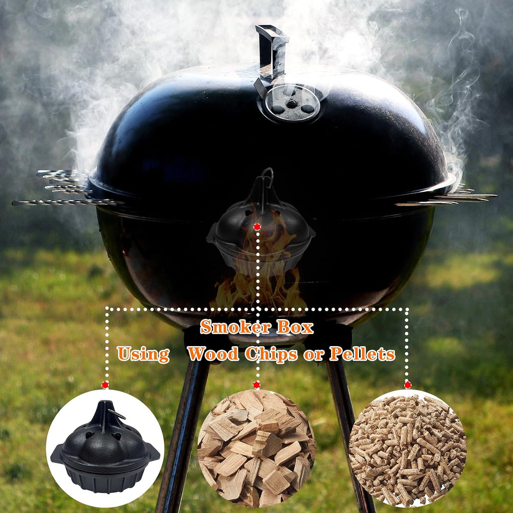 Small Cast Iron Garlic Roaster with 4 Iron Fish, Pre-Seasoned Smoker Roaster, Garlic Cooker, Garlic Roasting Pot, Mini Cocotte Garlic Potato Baker, Wood Chip Smoker Box for BBQ Meats Vegetables