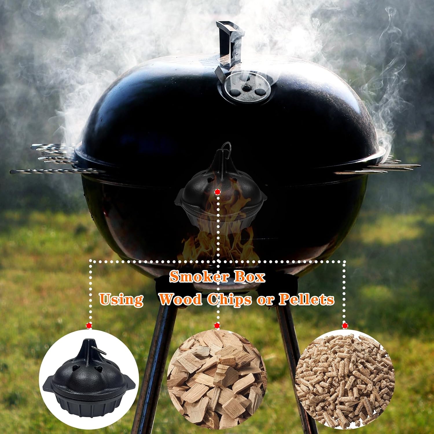 Small Cast Iron Garlic Roaster with 4 Iron Fish, Pre-Seasoned Smoker Roaster, Garlic Cooker, Garlic Roasting Pot, Mini Cocotte Garlic Potato Baker, Wood Chip Smoker Box for BBQ Meats Vegetables