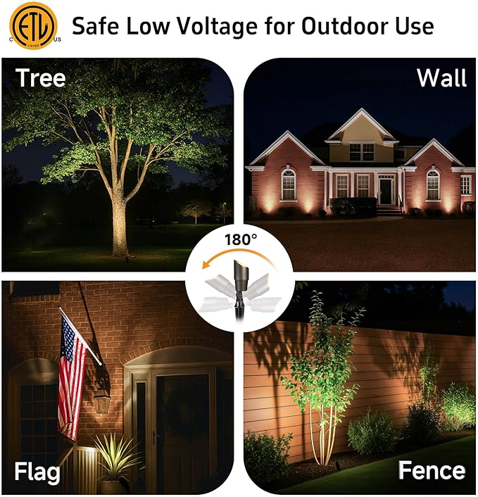 Gardenreet Brass Landscape Lighting - Outdoor Low Voltage Spotlights LED, 12V Wired Uplights, Waterproof Spot Lights, Antique Bronze for Outside Trees with 5W 5000K Daylight MR16 Bulb (4 Pack)