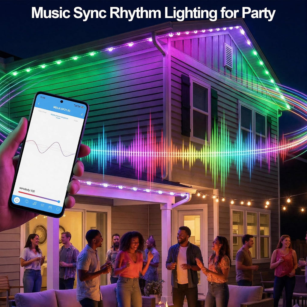 100FT Smart Permanent Outdoor Lights Eaves String | IP67 waterproof, APP & remote control, LED roofline lighting for Christmas and daily decor