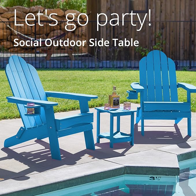 LUE BONA Adirondack Outdoor Side Table, 2-Tier Blue HDPS Patio End Table Weather Resistant, Morden Side Table for Patio, Pool, Porch