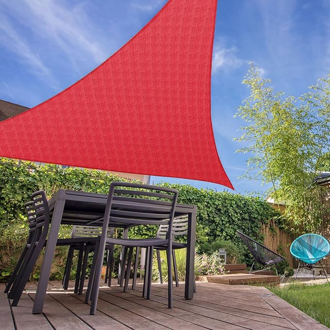 E&K Sunrise 27' x 27' x 27' Sun Shade Sail Triangle Canopy Shade Cover UV Block for Patio Backyard Garden Outdoor (Red)