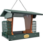 DutchCrafters Poly Hopper Bird Feeder with Suet Holder, Large Suet Feeder for Birds, Outdoor Hanging - Amish American Made (Turf Green & Cedar)