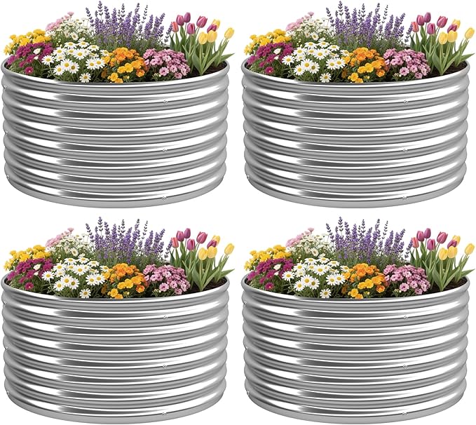 4 Pack 2x2FT Round Raised Beds for Gardening, Corrugated Galvanized Steel Raised Garden Bed, Outdoor Metal Above Ground Garden Bed for Vegetables and Flowers-2x2FTx10Inch