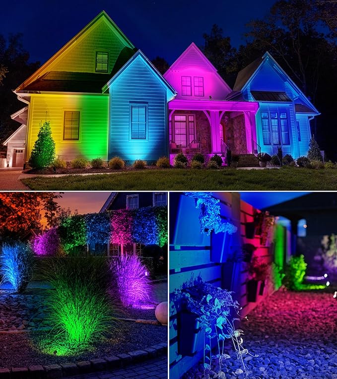 SUNVIE Spot Lights Outdoor 12W RGBW Color Changing Landscape Lights with Remote Control 120V RGB Landscape Lighting Waterproof Outdoor Spotlights for Yard Garden Patio Lawn Decorative, 4 Pack