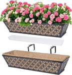 hehimhis 24 Inch 2 Pack Railing Planter Box with Adjustable Bracket,Window Planter Boxes Outdoor for Porch,Balcony Planters Railing Hanging,Fence,Patio Hanging Planters for Garden
