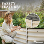 YITAHOME 17" Tall 9 in 1 Raised Garden Bed Kit,96x24 in Large Galvanized Metal Planter Box with Gloves & Safety Rubber, Outdoor Flower Bed for Plants Vegetables Flowers, White