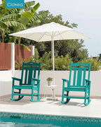 Ciokea Oversized Outdoor Rocking Chairs Set of 2, 380lbs Heavy-Duty Large Patio Rocker, High Back Cozy Porch Chairs, Weather Resistant Patio Rocking Chairs for Outside, Fire Pit, Deck, Aruba Blue