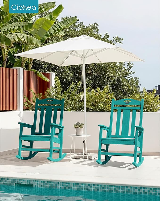 Ciokea Oversized Outdoor Rocking Chairs Set of 2, 380lbs Heavy-Duty Large Patio Rocker, High Back Cozy Porch Chairs, Weather Resistant Patio Rocking Chairs for Outside, Fire Pit, Deck, Aruba Blue