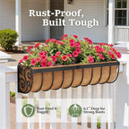 Railing Planter Boxes, 24 Inch Window Boxes Planters, Balcony Planters with Adjustable Brackets & Coco Liner & Support Rod for Outdoor Fence, Deck, Porch, and Patio Gardening, 3 Pack