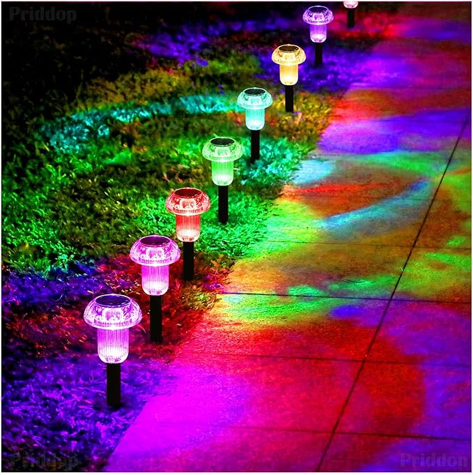 Solar Lights Outdoor Pathway Waterproof 12 Pack Color Changing LED Acrylic Mushroom Decorative Garden Lights for Yard Landscape Patio Outside Decorations