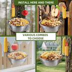 2 Pack Squirrel Feeders, 4 Colander Bowls (Each 8.5"/1.4L) for Replacement, Dual Corn Cob Spikes for Multi-Food, Metal Squirrel Feeders for Outside Tree Fence, Removable Bowl Easy Clean/Refill