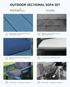 SERWALL HDPE Patio Conversation Set, 6-piece Sectional Outdoor Furniture Set, All Weather Outdoor Couch Set Patio Furniture Set for Deck, Lawn, Blue Frame with Grey Cushion
