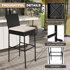 HAPPYGRILL Wicker Patio Barstools Set of 4, Outdoor Rattan Bar Chairs with Footrest & Backrest, Armless High Top Chairs with Seat Cushions for Backyard, Balcony