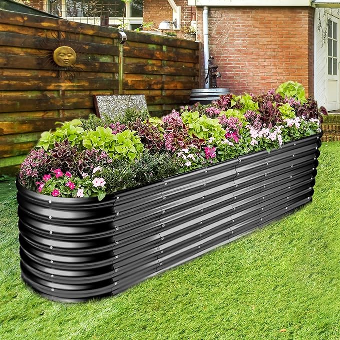 Land Guard 8×2×2ft Galvanized Raised Garden Bed Kit, Raised Garden Boxes Outdoor, Oval Metal Raised Garden Beds for Vegetables, Gray