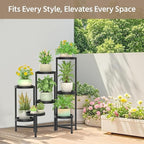 LASZOLA 8 Tiered Folding Plant Stand Indoor for Multiple Large Planter, Tall Heavy Duty Adjustable Rack with Rust Proof Plastic Shelving, Sturdy Vertical Tree Organizer for Narrow Inside Floor, Black