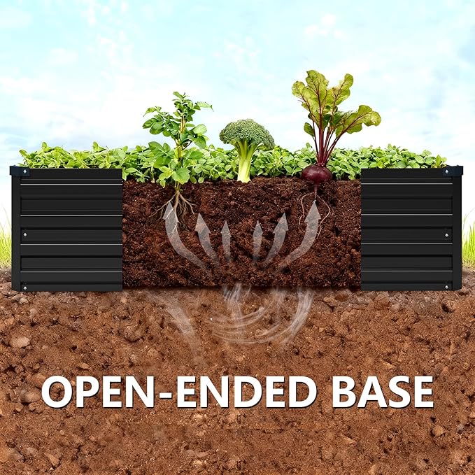 Vengarus 2 Pack 9x3x1FT Galvanized Raised Garden Bed Kit, Outdoor Metal Planter Box for Vegetables, Rectangular Steel Container, Easy Assembly (Black)