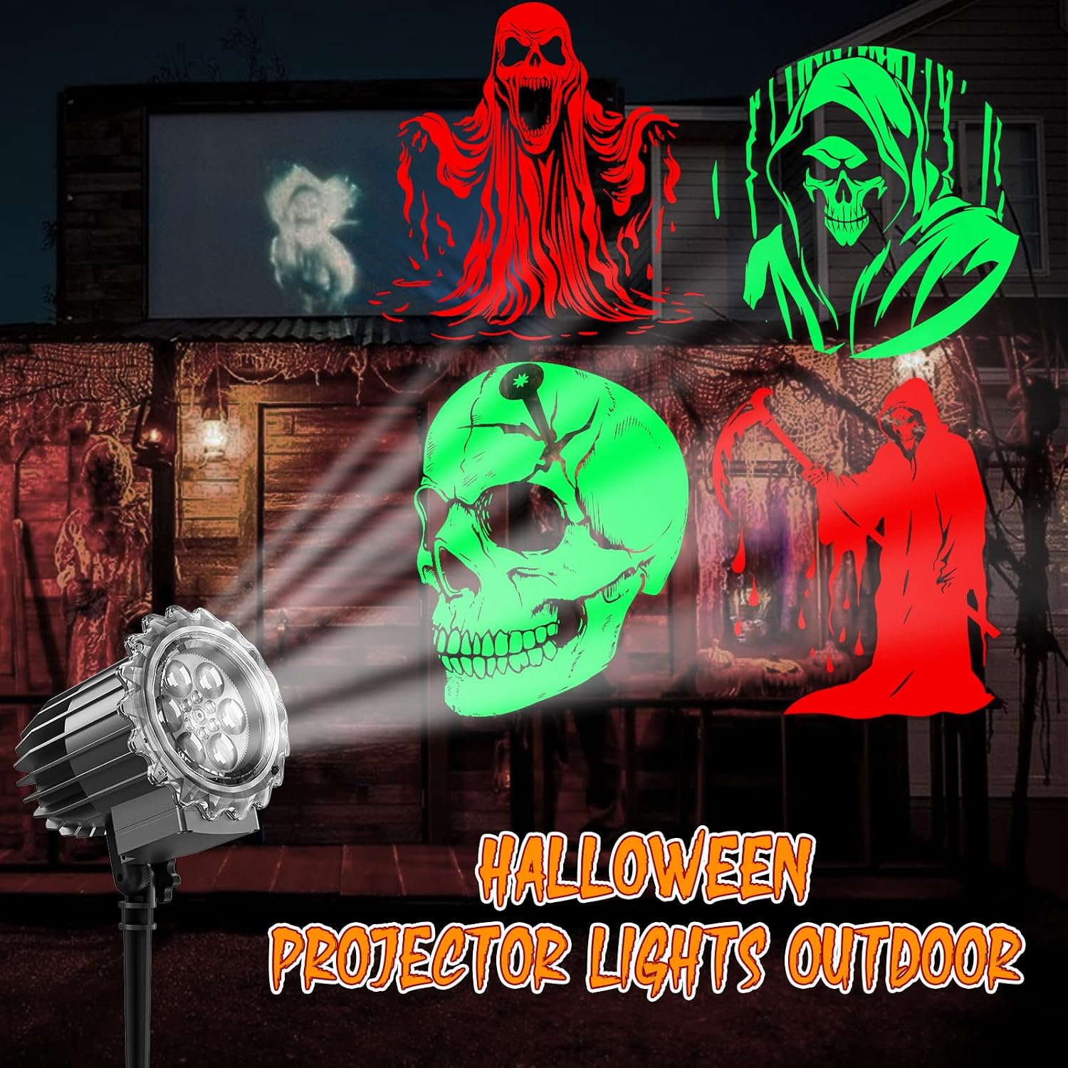 Halloween Projector Lights Outdoor, 3D Skull Ghost Halloween Decorations Outdoor Projector Lights for Indoor Window Wall Halloweens Decor