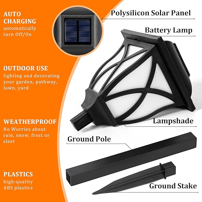 GIGALUMI Solar Lights Outdoor Waterproof, 6 Pack Flickering Flame LED Lights, Garden Decor for Yard, Patio, Landscape, Planter, Walkway