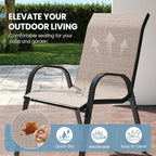 Patio Dining Chairs Set of 2, Outdoor Stackable Chairs, Breathable Seat and Alloy Steel Frame Fit for Backyard,Garden,Porch, Lawn，Poolside (Light Brown)