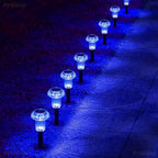 Priddop Solar Garden Lights Outdoor Waterproof 8 Pack Blue LED Mushroom | Yard Pathway Walkway Patio Landscape Path Lights, Acrylic ABS, Ground Patterns Replaceable Battery, Outside Christmas Decor