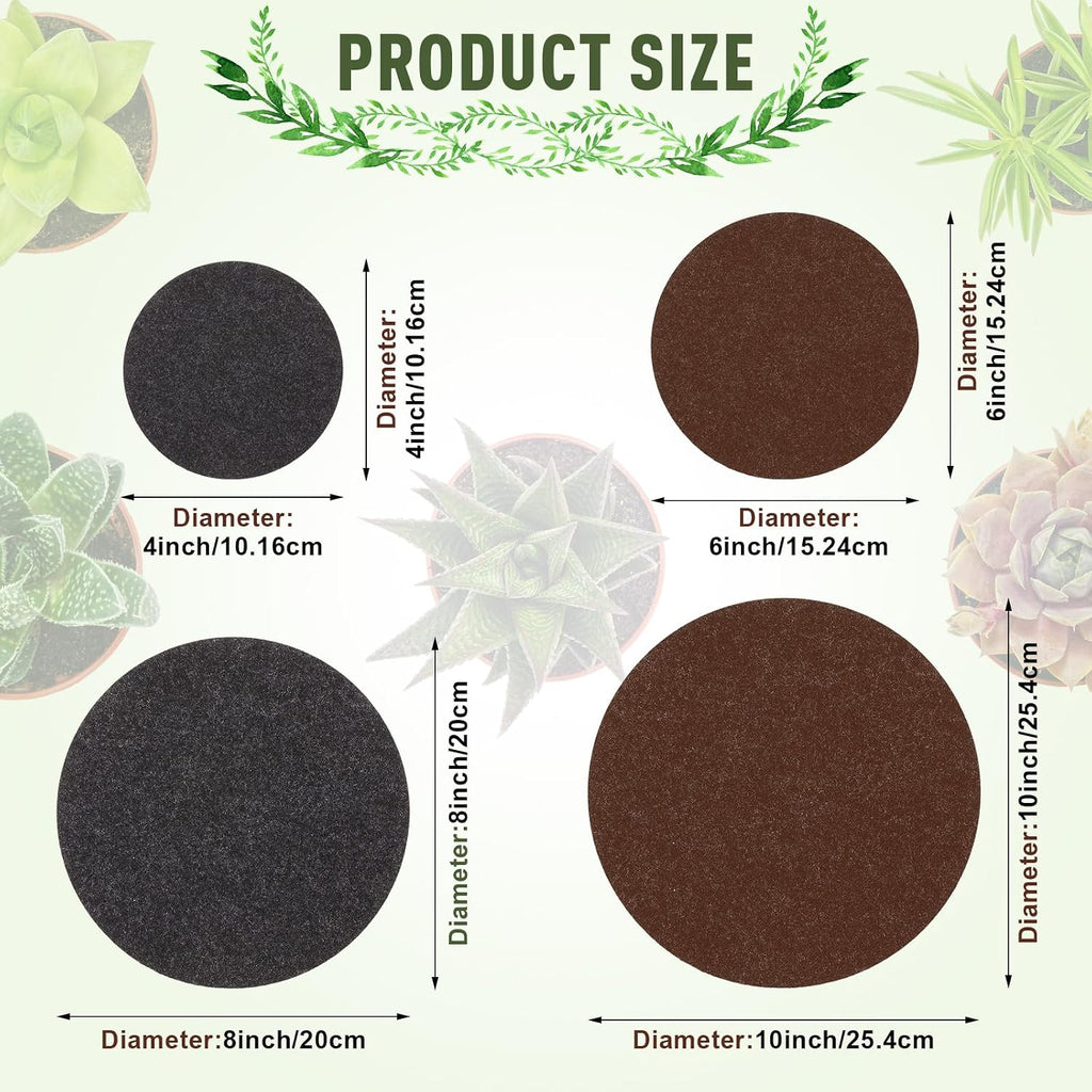 Patelai 16 Pieces 4 Sizes Cork Plant Coasters 4/6/ 8/10 Inch Round Fabric Reversible Cork Trivets Pads for Houseplants Indoors Waterproof Absorbent Waterproof Tray Pot for Drink(Brown, Charcoal)