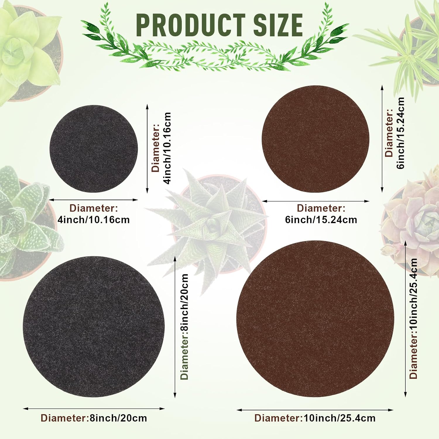 Patelai 16 Pieces 4 Sizes Cork Plant Coasters 4/6/ 8/10 Inch Round Fabric Reversible Cork Trivets Pads for Houseplants Indoors Waterproof Absorbent Waterproof Tray Pot for Drink(Brown, Charcoal)