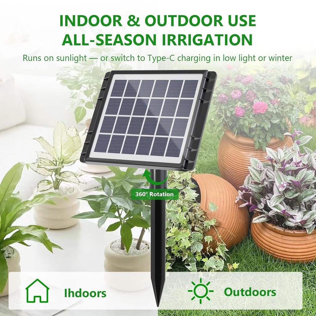 49ft solar drip irrigation system kit, auto watering shown in use