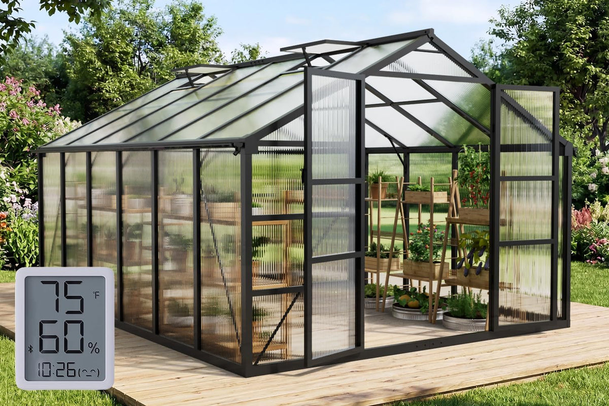 10x12 ft greenhouse with hygrometer, windproof uv protection, main product view