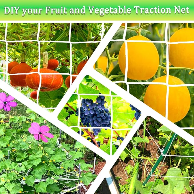 6x15FT Plant Trellis Netting,Heavy-Duty Garden Grow Net Polyester Square Mesh Nets for Climbing Plants,Tomatoes,Cucumbers,Beans,Fruits,Flowers
