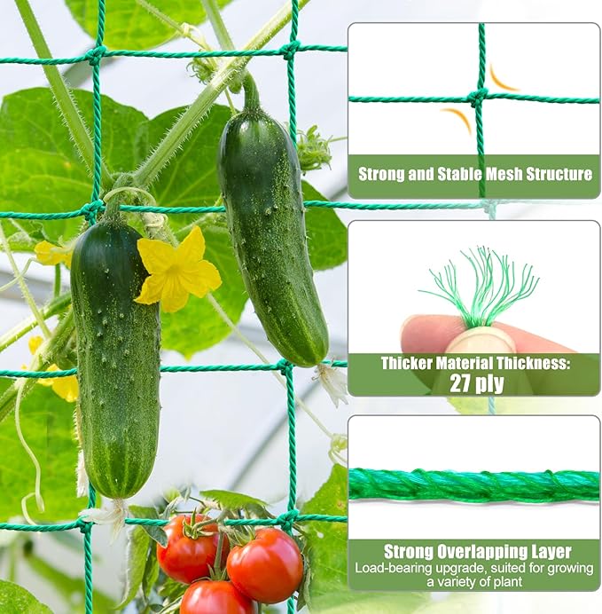 Garden Trellis Netting - Heavy Duty Trellis Net for Climbing Plants, Plant Netting for Cucumber, Tomato, 27 Strands Nylon & 4x4 Inch Mesh, Grow Netting for Fruits, Vegetables, Grape, Bean(6.6x4.9 FT)