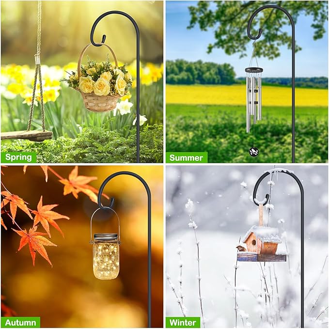 FEED GARDEN Adjustable 48 Inch Small Shepherd Hooks for Outdoor, Garden Hook for Lanterns, Shepard Hooks for Hanging Plants, Bird Feeders, Solar Lights, Mason Jars, Weddings Decor,2 Pack