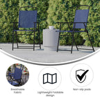Flash Furniture Mystic Folding Patio Sling Chairs, Outdoor Textilene Lawn Chairs with Armrests, Set of 2, Navy | Textilene