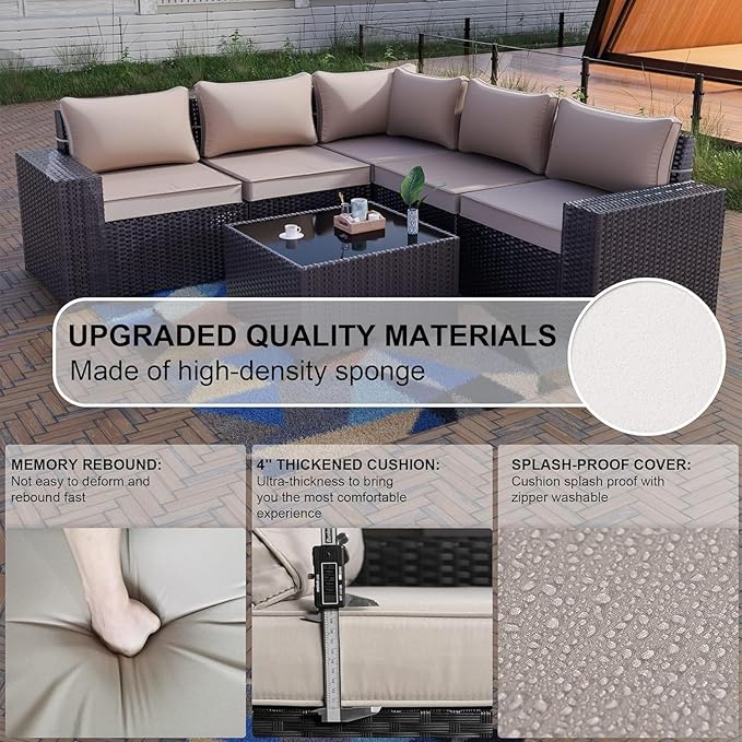 Kullavik 10 Pieces Outdoor Patio Furniture Set,PE Wicker Rattan Sectional Sofa Patio Conversation Sets with 43" 55000BTU Gas Propane Fire Pit Table,Swivel Rocking Chairs Set,Sand