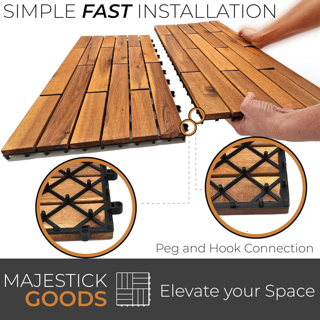 majestick goods 6-pack longboard acacia wood interlocking deck, side view