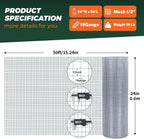 1/2'' 24'' X 50' Hardware Cloth, Chicken Wire Fencing Double Layer Hot Dip | Galvanized Wire Mesh Fence Chicken Rabbit Snake Cage Wire Fence Mesh Roll, for Chicken Coops, Fencing, Garden Protection