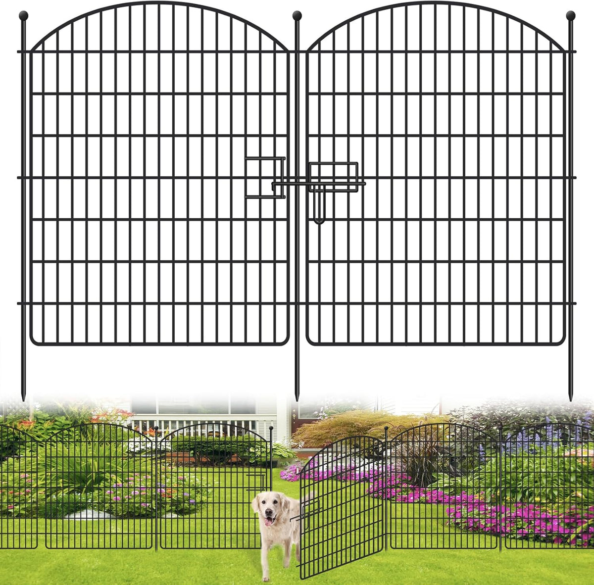 10 panels no dig garden fence with gate, main product view