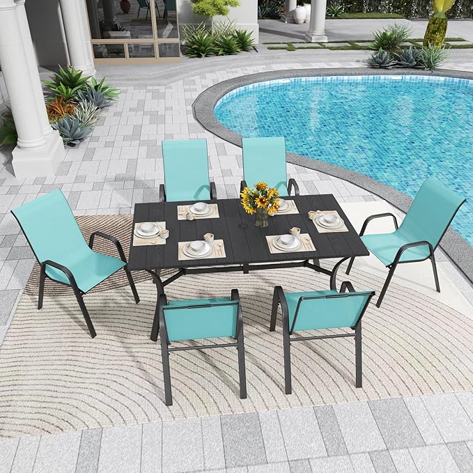 Patio Chairs Set of 6, Stackable Outdoor Dining Chairs for All Weather Textilene Fabric & Metal Frame, Outdoor Chairs Set for Backyard Deck Garden