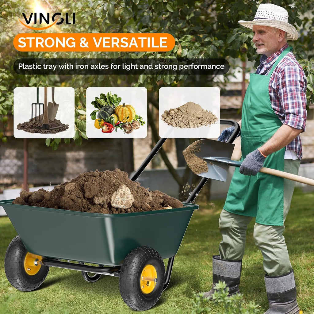 vingli 2 wheel wheelbarrow, plastic and steel wheel shown in use